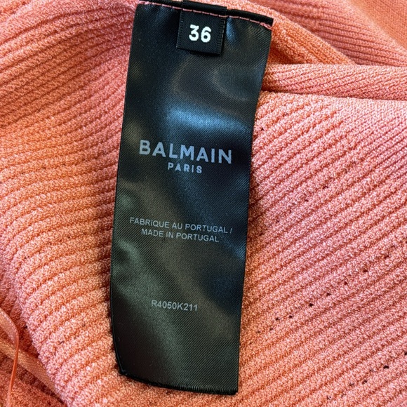 Balmain Gold Button Embellished Coral Knit Mini Dress Size 36 - Picture 9 of 13